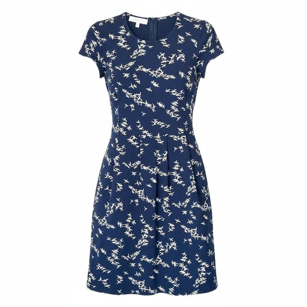 Hobbs London Women's Size 4 Blue White A-line Pleated Skirt Dress Knee Length